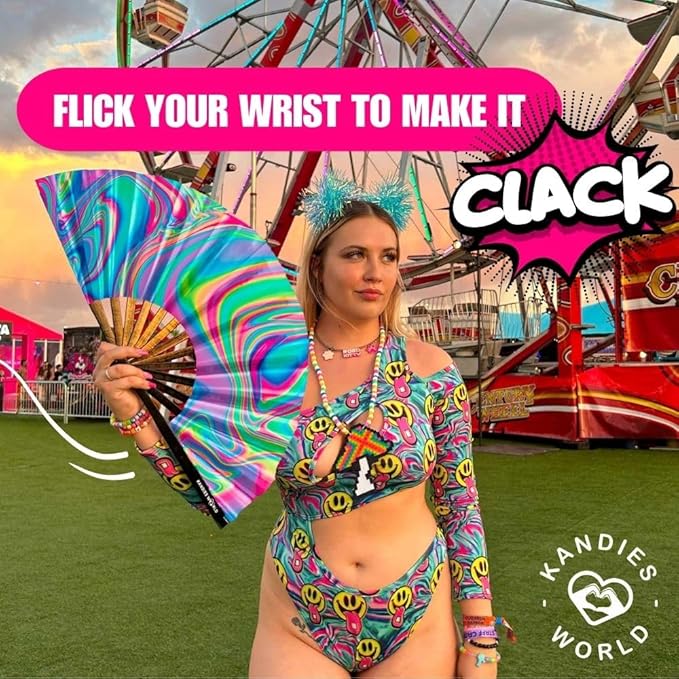 Kandies World UV Reactive Custom Festival Folding Hand Fan - Image 5