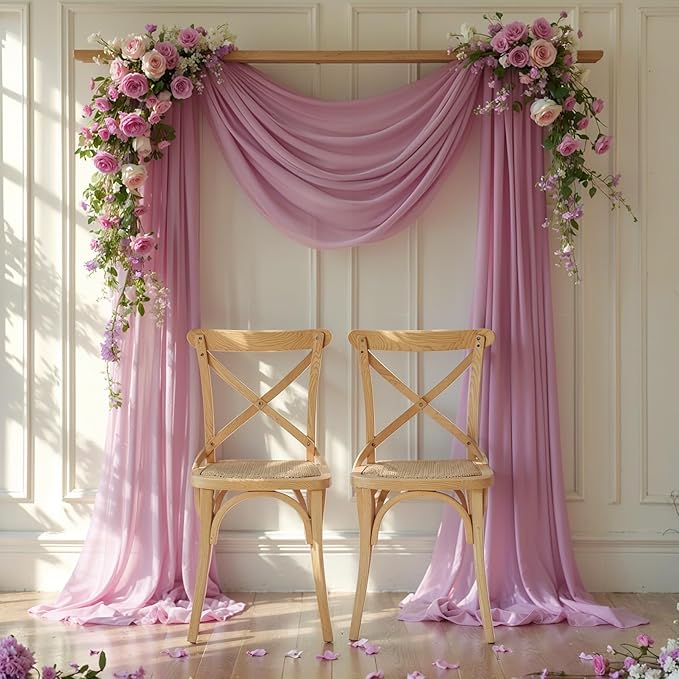 Wedding Arch Draping Fabric, 2 Panels 28" x 19Ft Dusty Rose Arch Drapes Sheer - Image 3