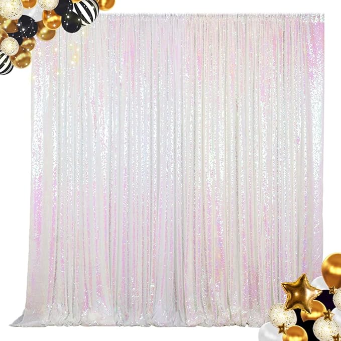 ShinyBeauty Iridescent White Sequin Backdrop | 4FTx7FT Photo Booth Backdrop by ShinyBeauty