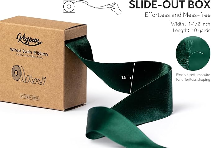 Green Satin Ribbon Double-Faced Wired Ribbons - Image 2