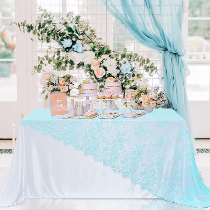 LuoluoHouse Lace Tablecloth Rustic Table Fabric Blue 60x120 Inch - Image 2