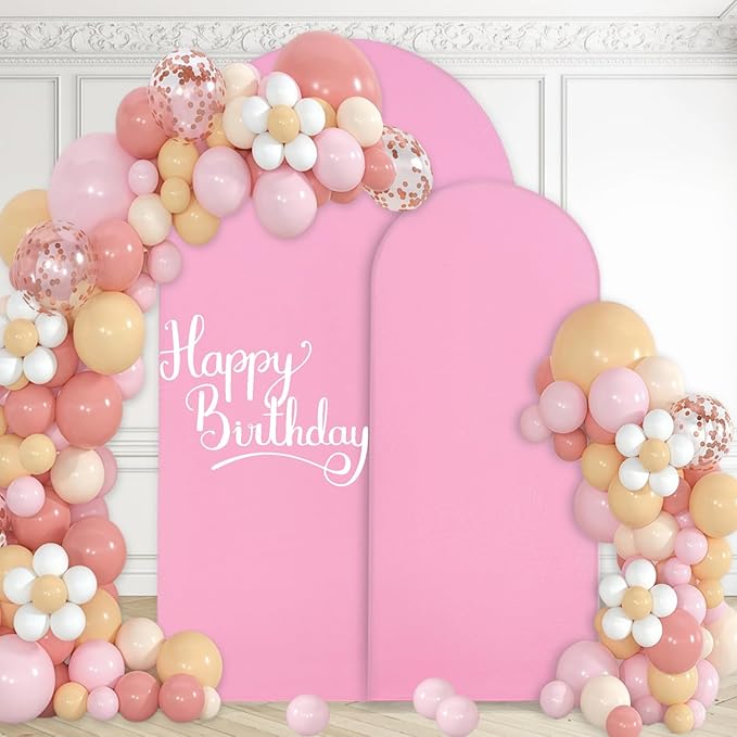WEERRW Pink Arch Backdrop Cover Set of 2 Spandex Fitted Round Top Chiara by WEERRW