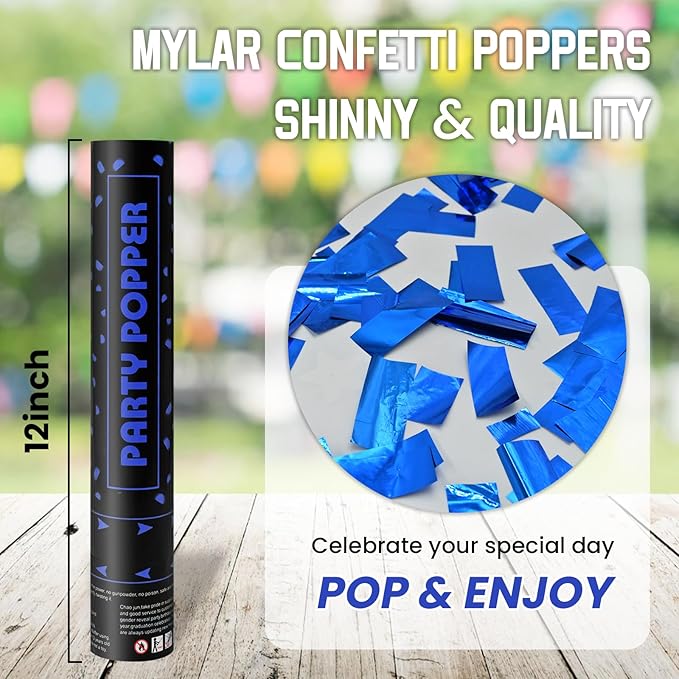 Party Poppers Confetti Cannon 12 Pack Royal Blue Poppers 12 Inch Party Shooters - Image 4