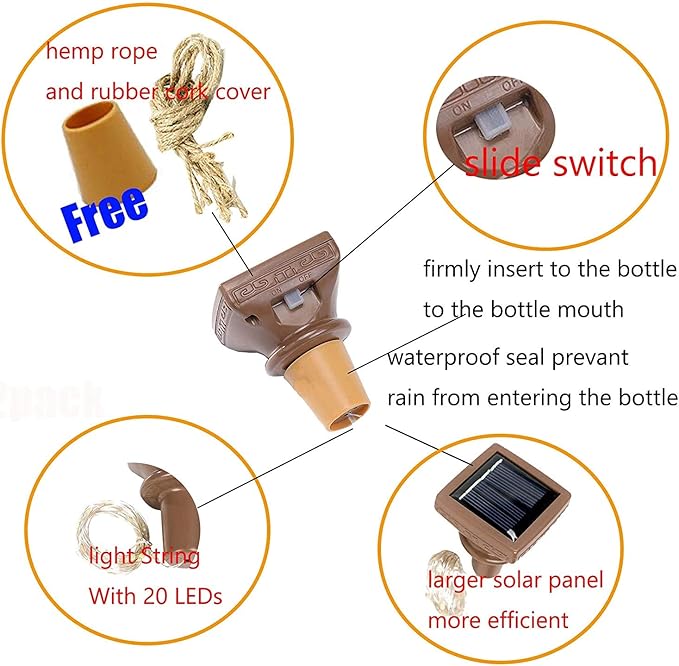 YJFWAL Upgraded 12 Pack Solar Wine Bottle Lights, 20 LEDs Waterproof Copper - Image 2