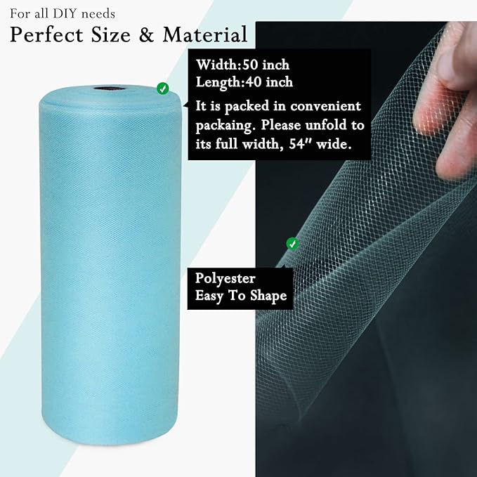 Light Blue Tulle Fabric Rolls 54 Inch by 40 Yards Tulle Bolt Spool - Image 2
