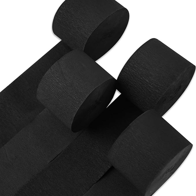 PartyWoo Black Crepe Paper Streamers 4 Rolls 328 ft Pack of Black Crepe Paper by PartyWoo