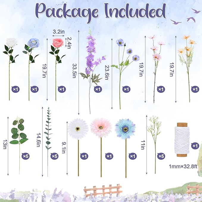 Hoteam 26 Pcs Pcs DIY Flower Garland Artificial Hanging Wildflower Backdrop Set - Image 2