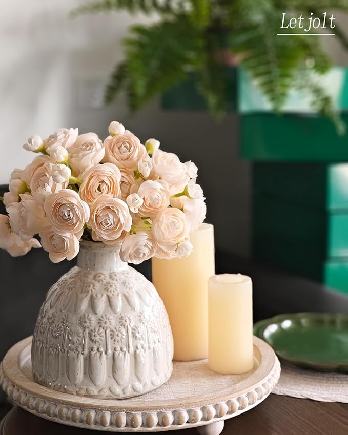 Letjolt Ranunculus Artificial Flower Light Champagne Silk Flowers Faux DIY - Image 2