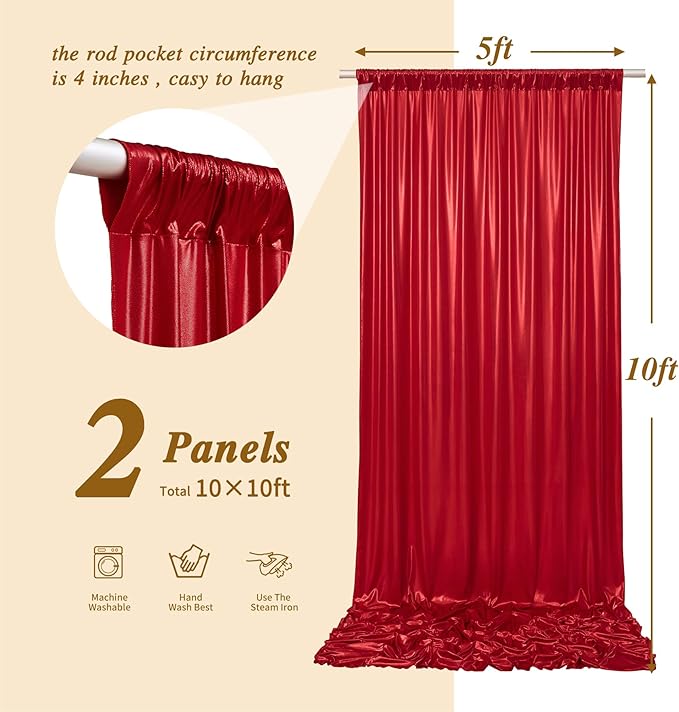 10x10 ft Red Sequin Backdrop Curtain Panels - Image 5