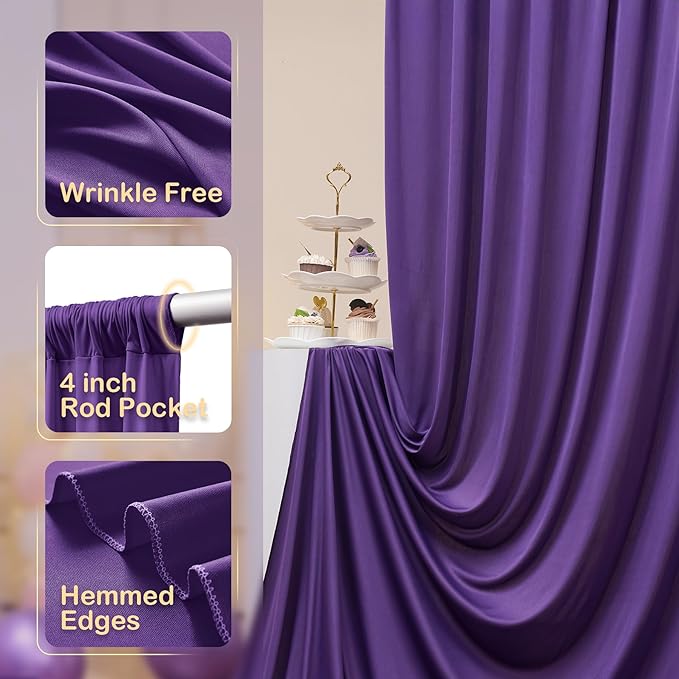 CO-AVE Wrinkle Free Purple Backdrop Curtains - Image 2