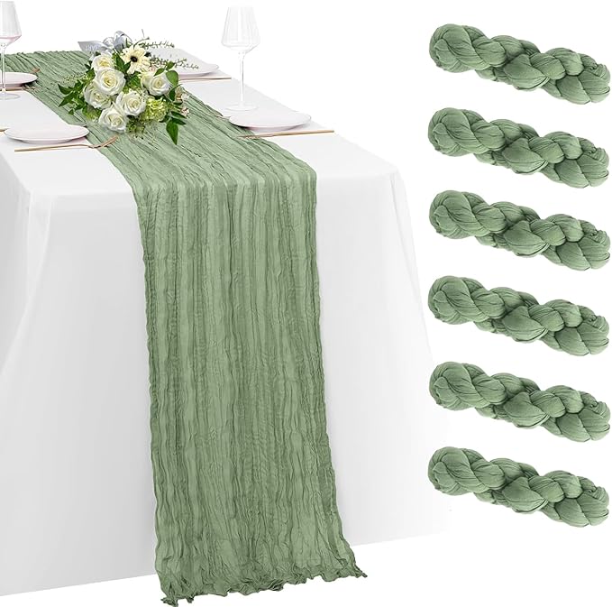 6 Pack Sage Green Cheesecloth Table Runner 23x120 inch Rustic Boho Gauze Table by Unknown