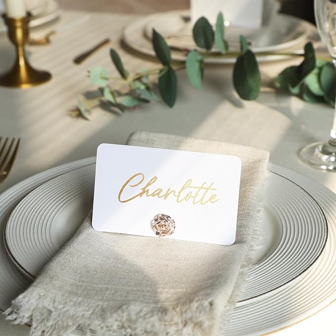 UNIQOOO 24Pcs Decorative Rose Floral Place Card Holders Bulk, Luxury Gold Metal - Image 6