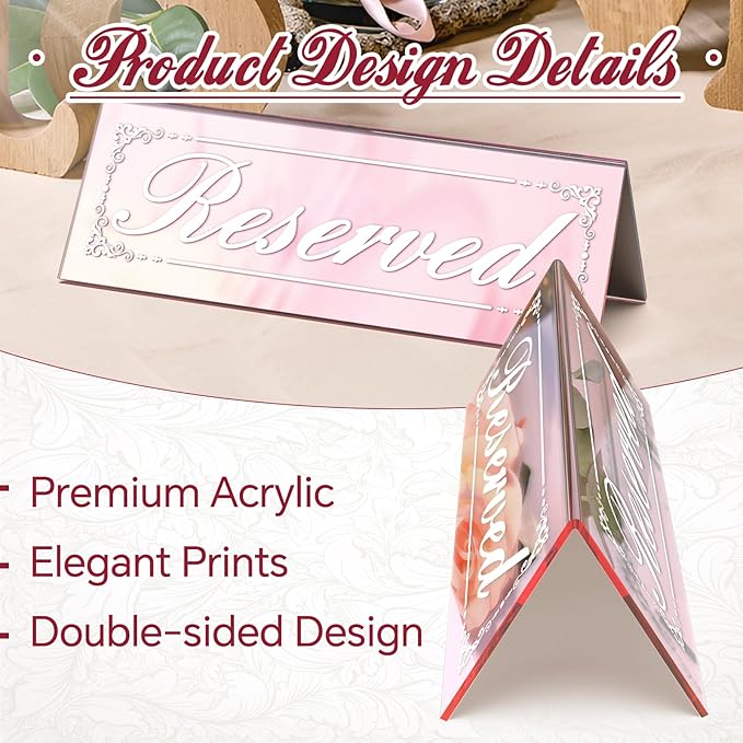 12 Pcs Mirrored Rose Gold Reserved Table Signs, Acrylic Reserved Table Tent - Image 5