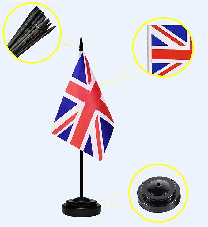 UK British Deluxe Desk Flag Set Small Mini United Kingdom Miniature Table - Image 2