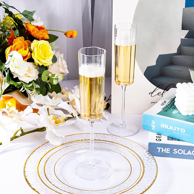 Ciaell 24 Pack Plastic Champagne Flutes - 6 Oz Flower Wavy Champagne Plastic - Image 9