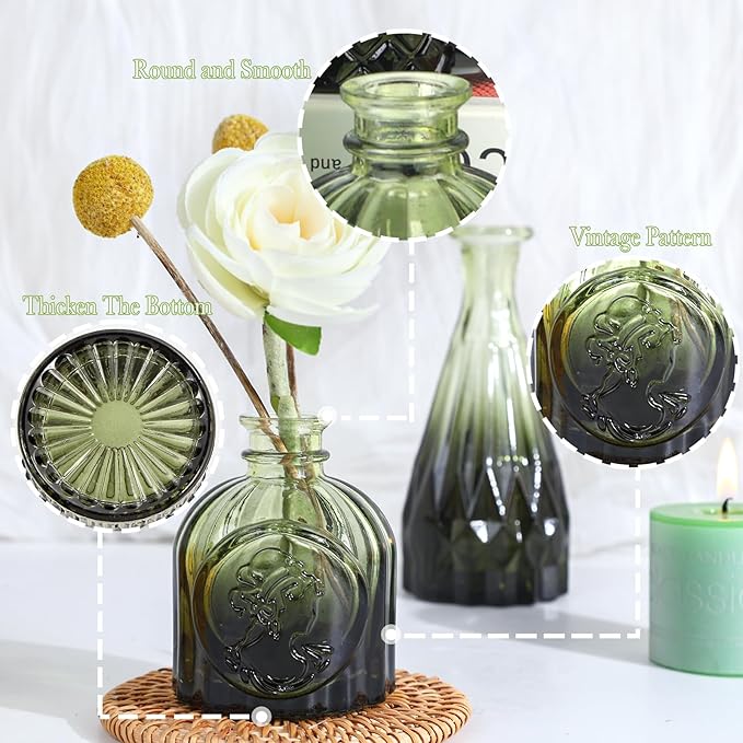 Green Glass Bud Vases Set of 12, Mini Flower Vase - Image 7