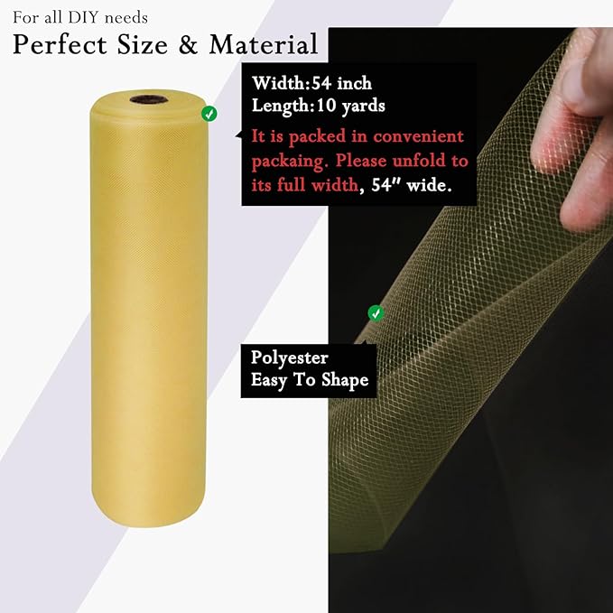 Antique Gold Tulle Fabric Rolls 54 Inch by 10 Yards Fabric Tulle Bolt - Image 2
