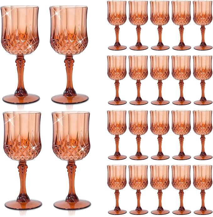 24 Pcs Plastic Rose Gold Stemmed Wine Glasses, Unbreakable, Dishwasher Safe by Unknown