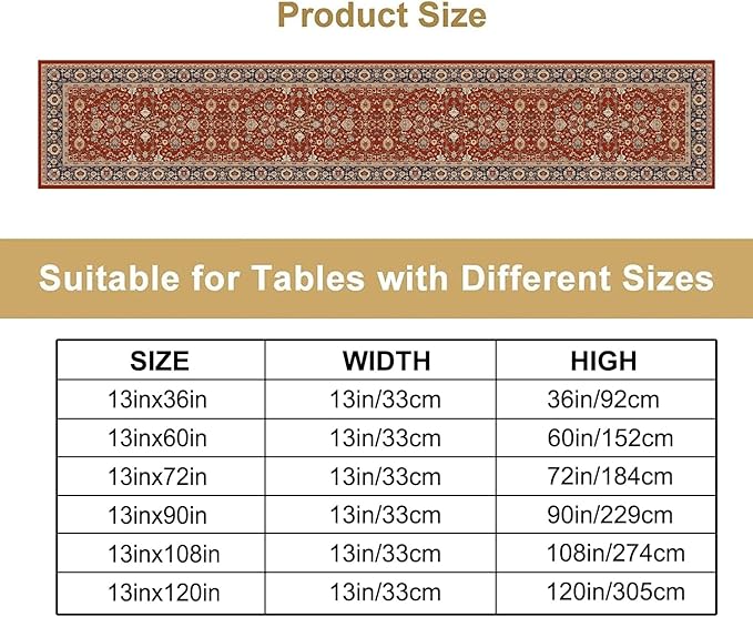 Boho Floral Vintage Red Blue Table Runner, Retro Flower Rustic Country - Image 2