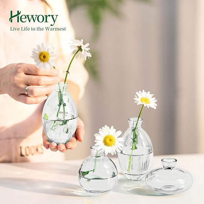 Glass Bud Vases Set of 6, Hewory Cute Clear Small Vases Handmade, Mini Glass - Image 5