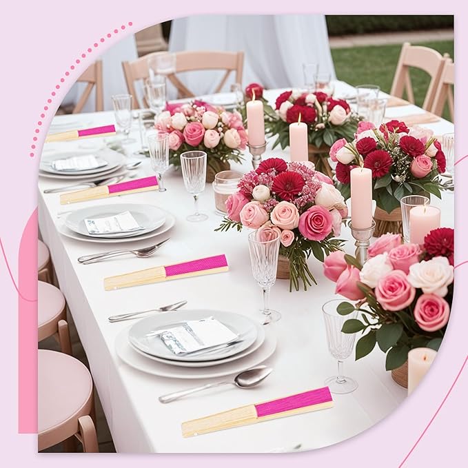JOHOUSE 12 Pcs Paper Folding Hand Fans, 8.3 Inch Dark Pink Paper Fans Handheld - Image 3