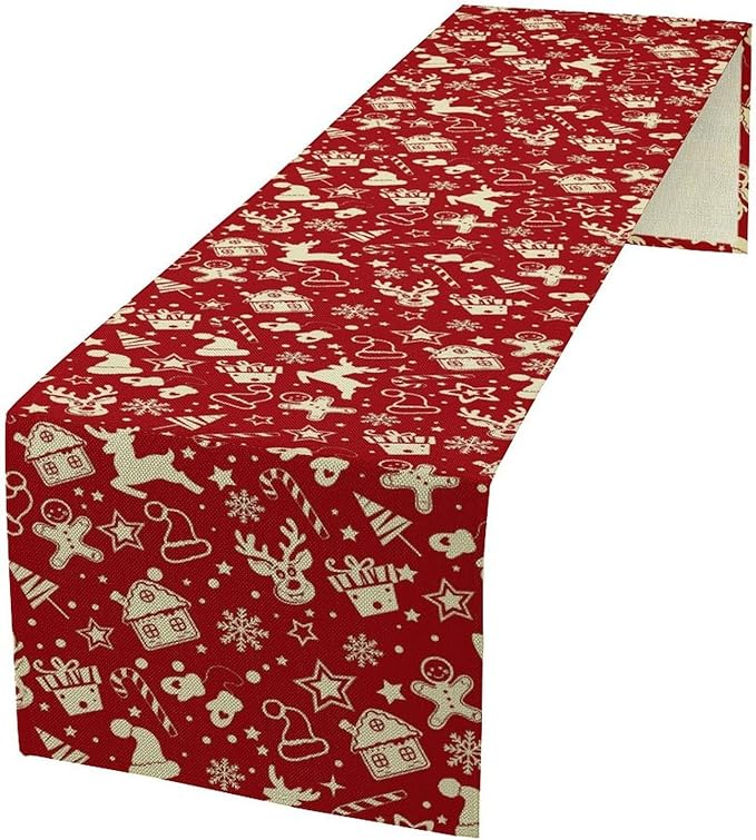 Christmas Table Runner, Seasonal Winter Deer Table Decoration Snowflake Table by Unknown