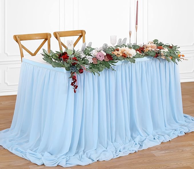 QueenDream 6ft Baby Blue Chiffon Table Skirt by QueenDream