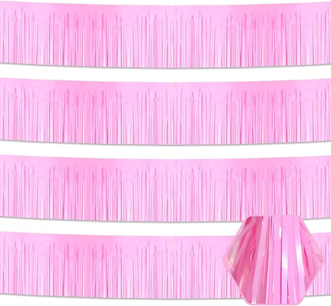 4 Pack 10 Feet Macaron Pink Foil Fringe Garland Metallic Tinsel Streamers by Ferwzsr
