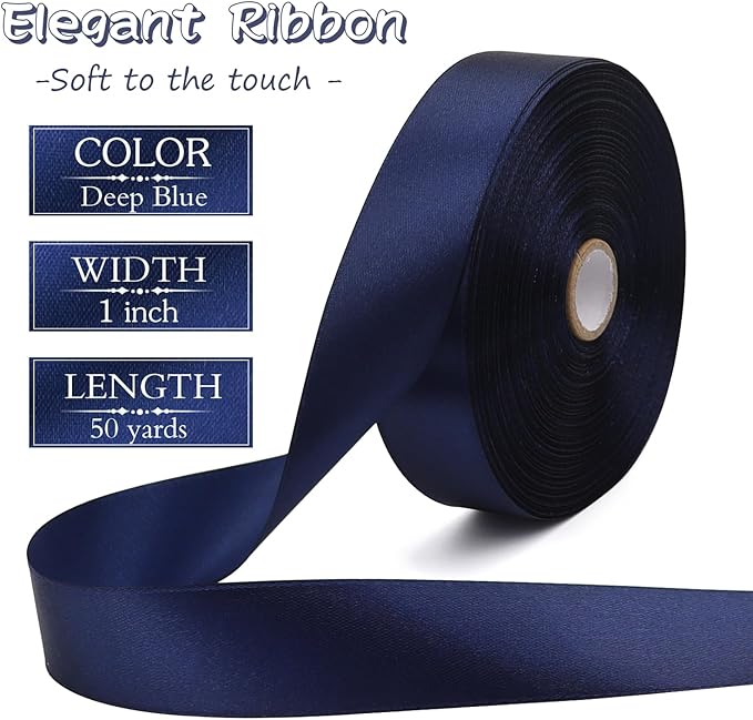 Deep Blue Solid Satin Ribbon 1 Inch 50 Yards Solid Polyester Fabric Ribbon - Image 2