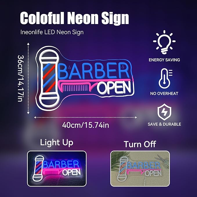 Ineonlife Barber Open Neon Sign Accessories Light Up - Image 3
