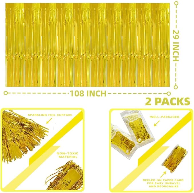Gold Streamers Party Decorations, 2 Packs Gold Table Skirts Metallic Foil - Image 2
