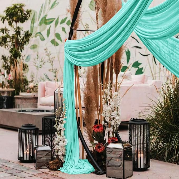Wedding Arch Draping Fabric 2 Panels 30'' x 18FT Teal Sheer Chiffon Arch Drapery - Image 6