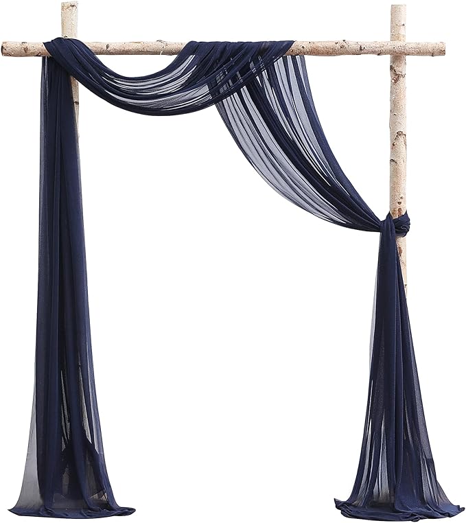 Floroom Wedding Arch Draping Fabric 2 Panels 20Ft Navy Blue Chiffon Fabric by Floroom