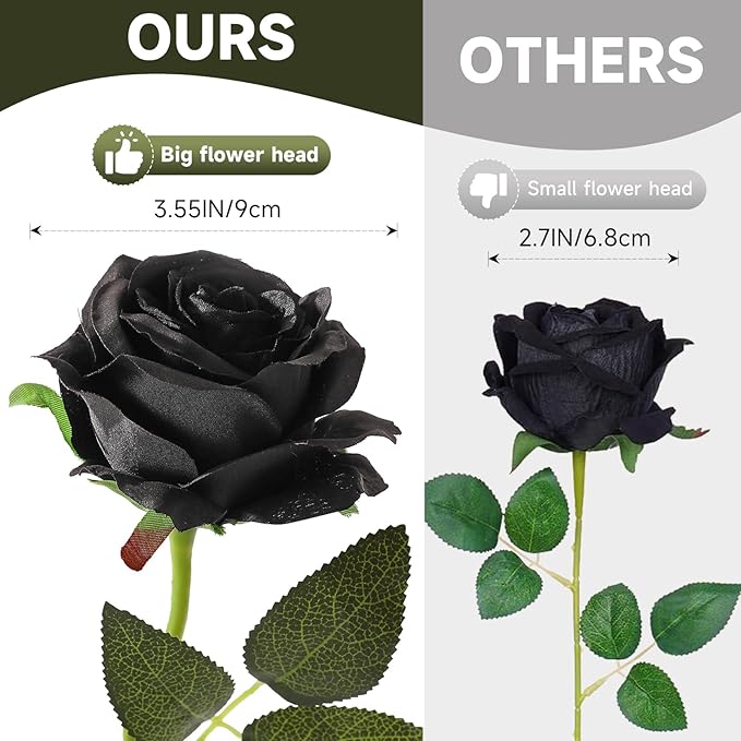 Tifuly Black Roses Artificial Flowers -12 pcs Realistic Single Long Stem Fake - Image 8