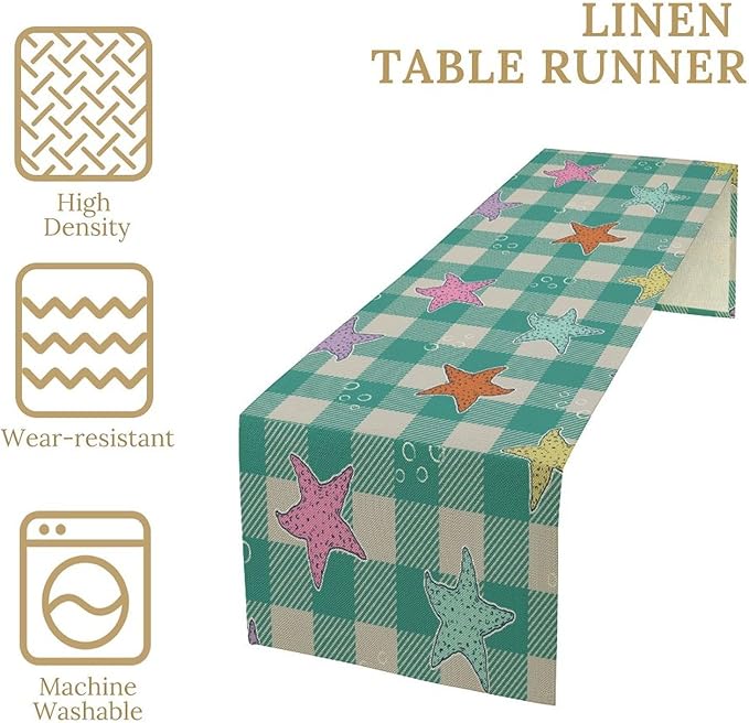 Starfish Plaid Table Flag Green Plaid and Marine Life Starfish Kitchen Table - Image 5