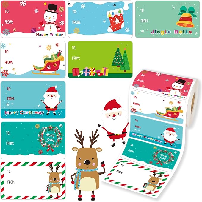 500 PCS Tags - Santa Claus Stickers, Self-Adhesive Cartoon Christmas Tags by CAKKVDE