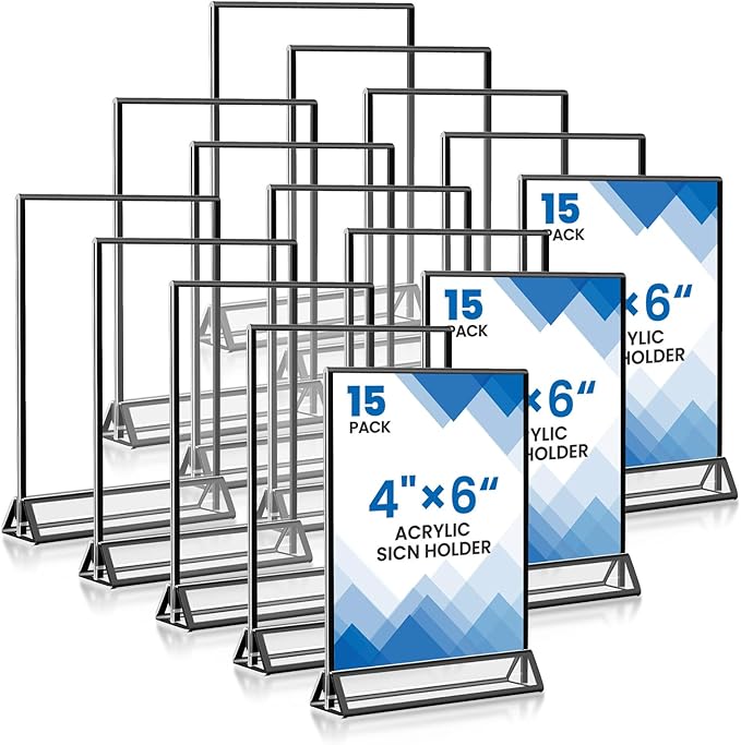 15 Pack Acrylic Sign Holder 4x6, Wedding Black Frame Table Number Holders by Unknown