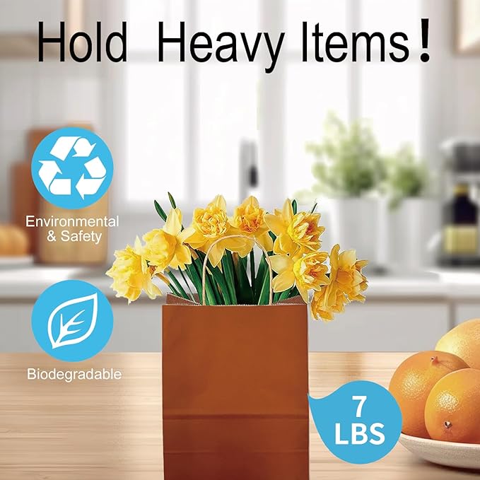 BAG BOX 50 Pack Small 5.9x3.1x8.25 Inch Orange Kraft Paper Gift Bags - Image 5