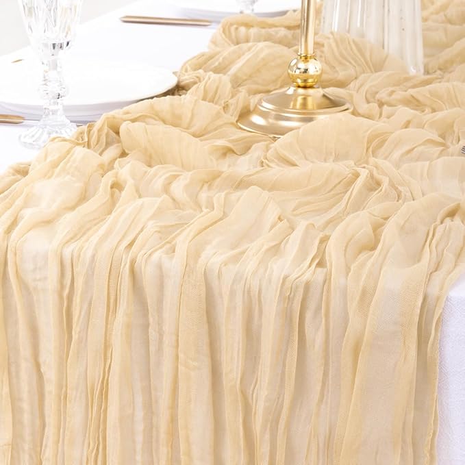6Pcs Shallow Khaki Cheesecloth Table Runner 120 Inch10FT Champagne Rustic Boho - Image 6