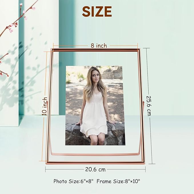 Rose Gold Floating Frame, For Picture 7x9, Tabletop Shelf Photo Frame For Lady - Image 2
