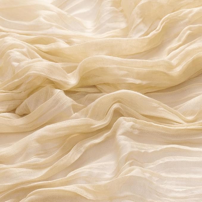 12Pcs Shallow Khaki Cheesecloth Table Runner 120 Inch10FT Champagne Rustic Boho - Image 5