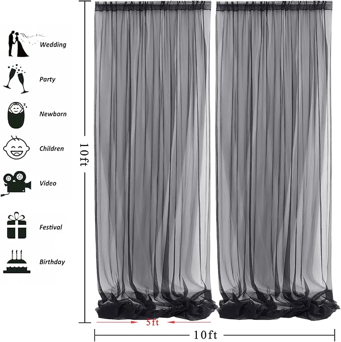 10ft X 10ft Black Sheer Backdrop Curtain - Image 8