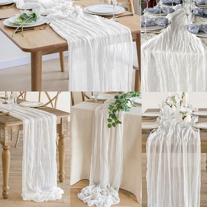 10FT 6 Pack White Cheesecloth Table Runner 20 x 120 Inch Long Rustic Gauze - Image 6