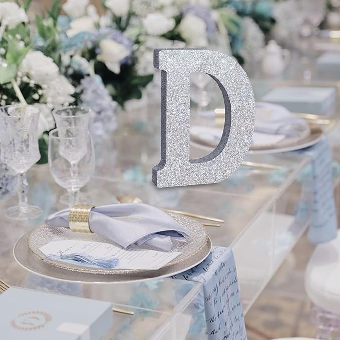 TONIFUL 8 Inch Silver Glitter Letter D Table Centerpiece A-Z Silver Birthday - Image 6