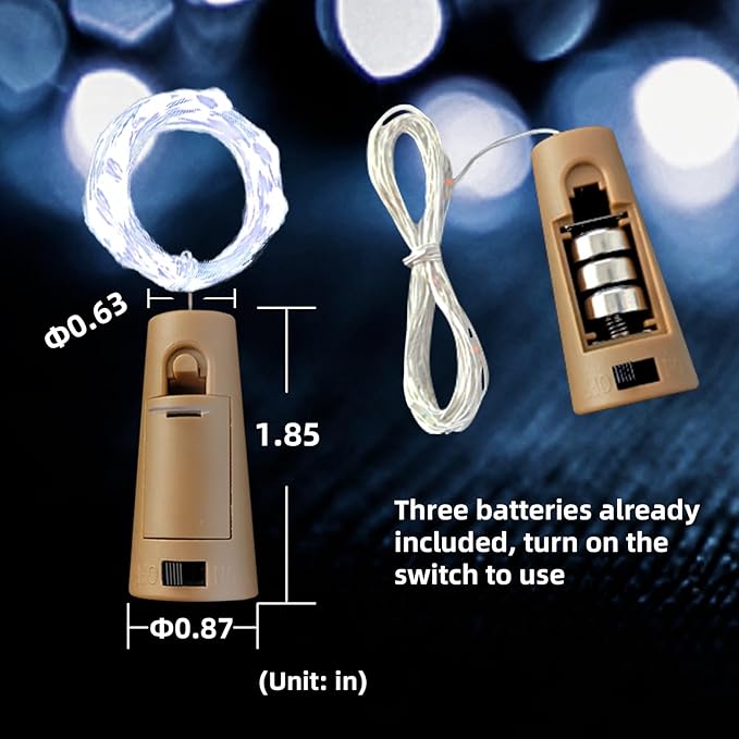 Wine Bottle Lights with Cork, 20 LEDs 6.6 Feet Silver Wire Cork Bottle Lights - Image 3