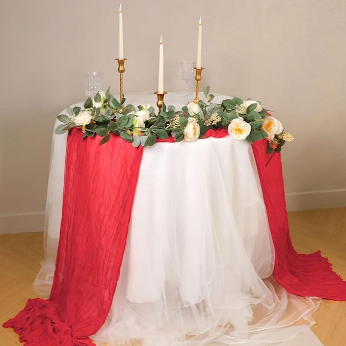 Snowkingdom 10 Ft Red Cheesecloth Table Runner, 120 inch Long Cheese Cloth Boho - Image 4
