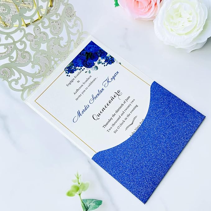 Hosmsua 50pcs Personalized Wedding Invitation Kit 5.12 x 7.3 Inch Royal Blue - Image 6