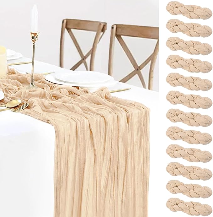 12 Pack Champagne Cheesecloth Table Runner 35x120 Inches, Fall Thanksgiving by BlueTopCoLtd