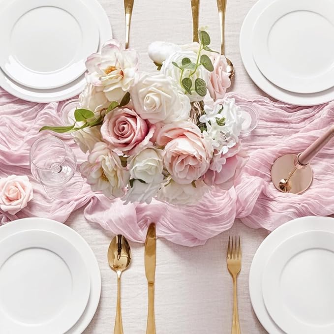 Sioloc 10 Pack Light Pink Cheesecloth Table Runner Fall Autumn Decor - Image 2