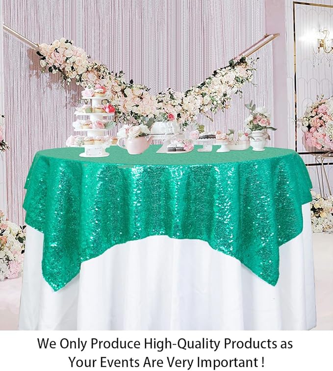 ShinyBeauty Small Tablecloth Square 36x36-Inch Green Sequin Tablecloth Glitter - Image 2